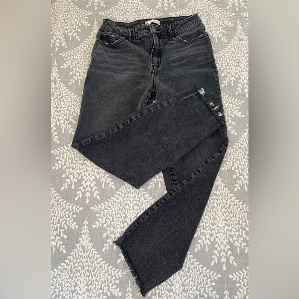 So High Rise Straight Leg Jeans Black Washed Size 7/28w